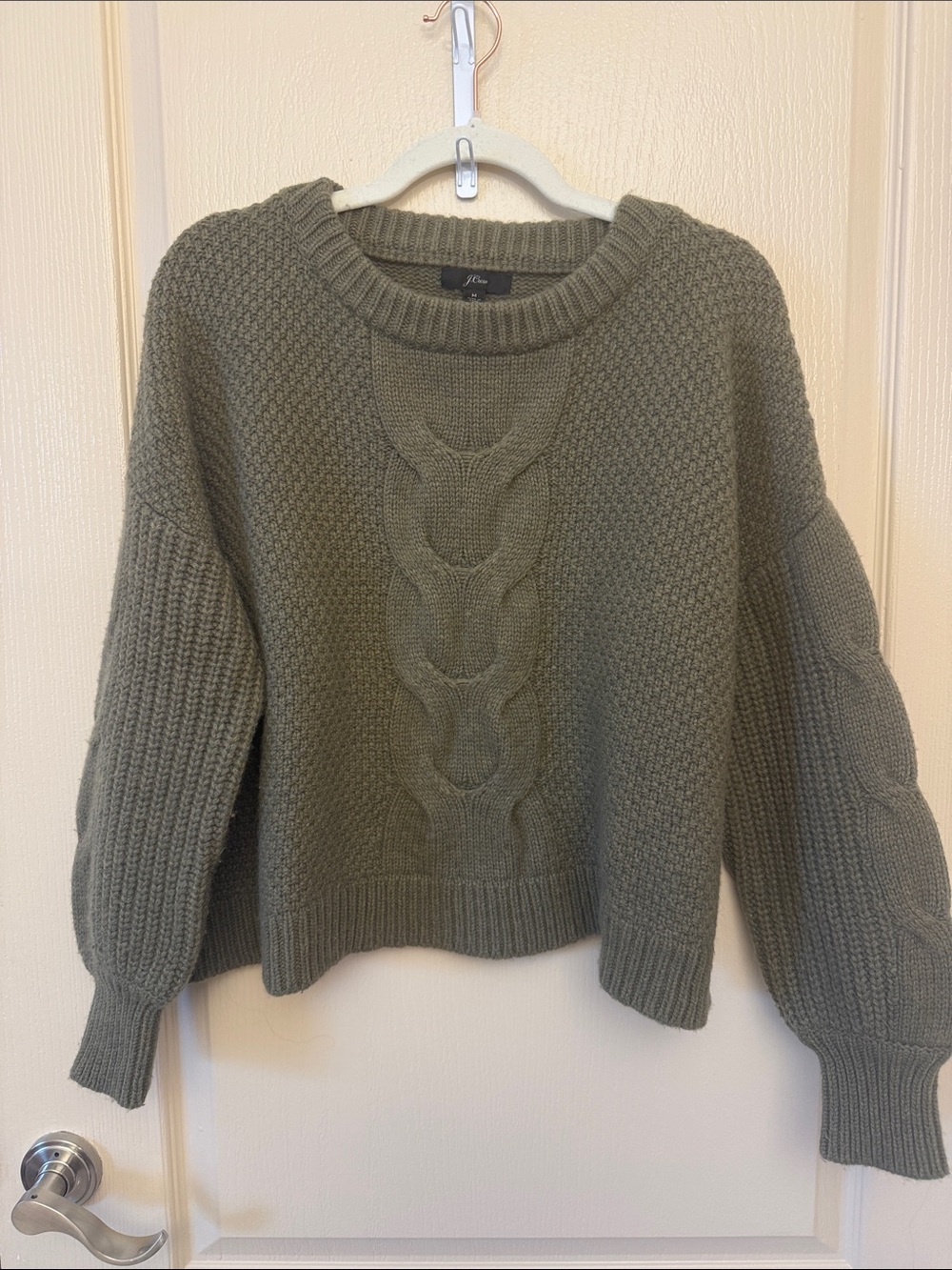 J. Crew Olive Cable-Stitch Crewneck Sweater